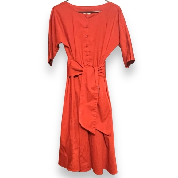 Lela Rose Dresses & Skirts - Lela Rose for HSN Belted Half Button Down Cotton Dress Size 6 Elbow Sleeves